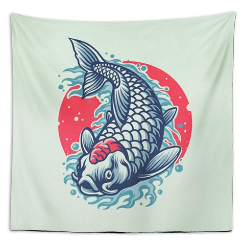Koi Fish Wall Tapestry|Animal Print Wall Hanging Art Decor|Housewarming Square Fabric Wall Art|Decorative Fish Print Tapestry|Japan Koi Fish