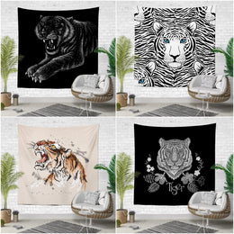 Tiger Wall Tapestry|Animal Print Wall Hanging Art Decor|Housewarming Square Fabric Wall Decor|Decorative Black White Tiger Print Wall Art