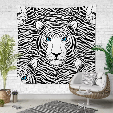 Tiger Wall Tapestry|Animal Print Wall Hanging Art Decor|Housewarming Square Fabric Wall Decor|Decorative Black White Tiger Print Wall Art