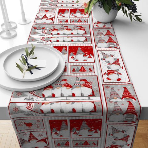 Santa Claus Table Runner|Christmas Table Decor|Dwarf Santa/Gnome Table Centerpiece|Red Xmas Ho Ho Home Decor|Winter Xmas Tree Tablecloth