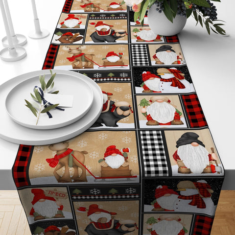 Santa Claus Table Runner|Christmas Table Decor|Dwarf Santa/Gnome Table Centerpiece|Red Xmas Ho Ho Home Decor|Winter Xmas Tree Tablecloth