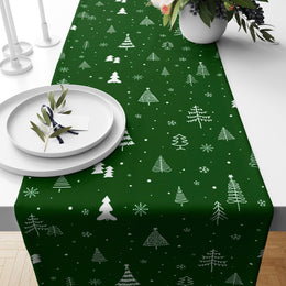 Winter Pine Tree Table Runner|Christmas Table Decor|Snowflake Table Centerpiece|Beige Green Black and White Abstract Pine Tree Tablecloth