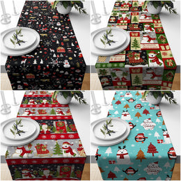 Winter Trend Table Runner|Cute Snowmen Penguen Bear and Pine Tree Table Decor|Snowflake Table Runner|Xmas Home Decor|Xmas Gifts Tablecloth