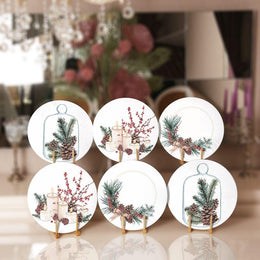Winter Trend Placemat|Set of 6 Xmas Supla Table Mat|Pine Tree Branches Round Dining Underplate|Candle and Red Berry Print Winter Coaster Set