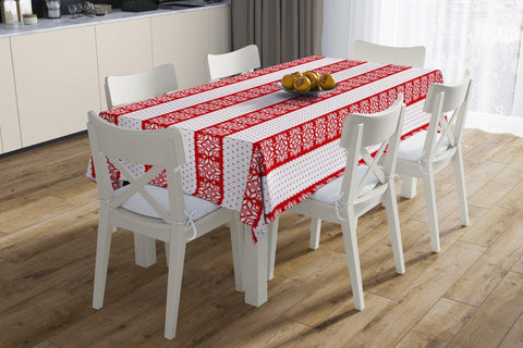 Christmas Tablecloth|Snowflake Table Cover|Striped Design Xmas Tabletop|Housewarming Xmas Design Table Cover|Winter Trend Kitchen Decor