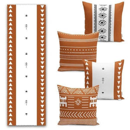 Set of 4 Scandinavian Pillow Covers and 1 Table Runner|Southwestern Home Decor|Decorative Tribal Tablecloth|Authentic Cushion and Runner Set