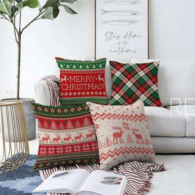 Set of 4 Christmas Pillow Coversmerry Xmas Cushion Casexmas Deer