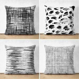 Set of 4 Abstract Pillow Covers|Black White Pillow Cover|Pillow Cover Set|Geometric Outdoor Cushion Cover|Decorative Throw Pillow Case