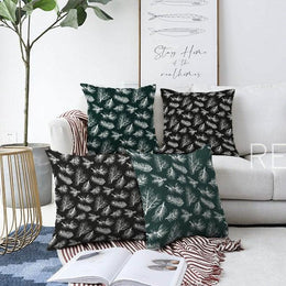 Set of 4 Winter Trend Pillow Covers|Xmas Pine Tree Needles Home Decor|Black Green Pine Tree Branches Pillow Cover|Winter Throw Pillow Top
