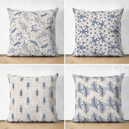 Set of 4 Winter Trend Pillow Covers|Xmas Pine Tree Needles and Snowflake Home Decor|Snowflake Pillow Top|Gray Beige Winter Throw Pillow Top