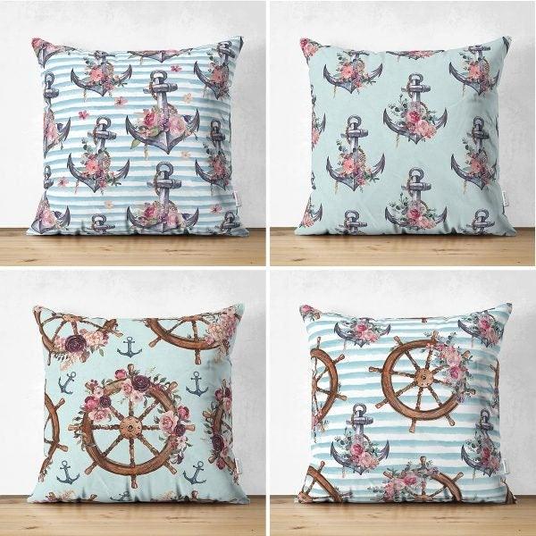 Navy Anchor and Flower Print Pillowcase Set – Akasia