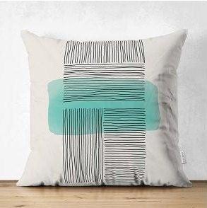 Set of 4 Abstract Pillow Covers|Turquoise and Gray Pillow Cover|Geometric Pillow Case|Outdoor Cushion Cover|Decorative Throw Pillow Case Set