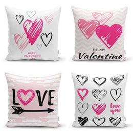 Set of 4 Valentine's Day Pillow Covers|Love Heart and Arrow Home Decor|Be My Valentine Cushion Case|Anniversary I Love You Gift for Fiance