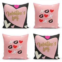 Set of 4 Valentine's Day Pillow Covers|Powder Pink Interior Valentine Decoration|February 14 Cushion|XOXO Bedroom Pillow|Gift For Sweetheart