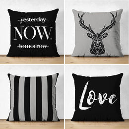 Set of 4 Valentine's Day Pillow Covers|Black White Love/Now Print Pillowtop|Romantic Cushion Case Set|Gift Throw Pillow Sham for Valentine