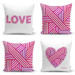 Set of 4 Valentine's Day Pillow Covers|Pink and White Love Home Decor|Geometric Romantic Cushion Case|Anniversary Gift for Wife|Pink Heart