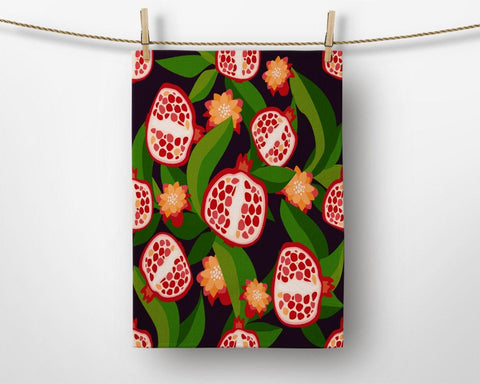 Fruit Kitchen Towel|Pomegranate Dish Towel|Decorative Tea Towel|Housewarming Colorful Hand Towel|Fig, Banana and Lemon Printed Hand Towel