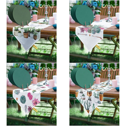Cactus Table Runner & Placemat Set|Succulent Tabletop|Set of 6 Supla Table Mat|Green Pink Cactus Tablecloth and American Service Underplate