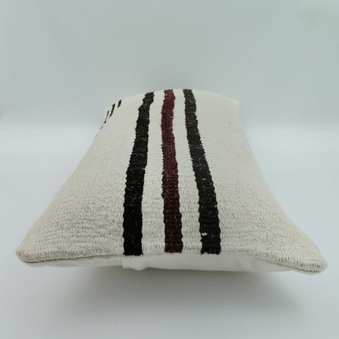 Turkish Kilim Pillow Cover|Beige Brown Striped Kelim Cushion Case|Handwoven Ottoman Rug Lumbar Pillow|Anatolian Decor|Vintage Cushion 12x24