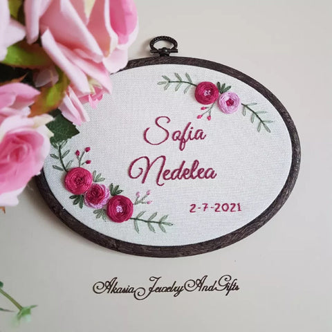 Custom Floral Embroidery Hoop|Personalized Name Embroidery|Baby Shower Embroidered Hoop Design|Floral New Mom Gift|Nursery Embroidery Hoop