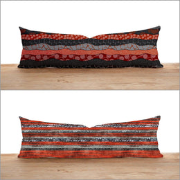 Long Lumbar Pillow Cover|Abstract Design Bolster Cushion Case|Orange Gray Oversized Lumbar Pillow Top|Geometric Pattern Long Bedding Decor