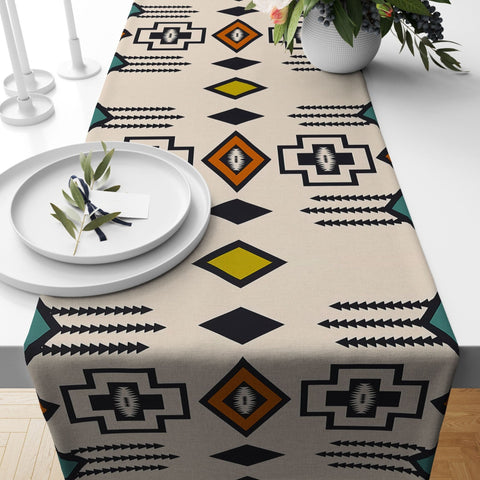 Rug Design Table Runner|Southwestern Table Top|Aztec Print Home Decor|Turkish Kilim Tabletop|Ikat Design Runner|Farmhouse Style Tablecloth