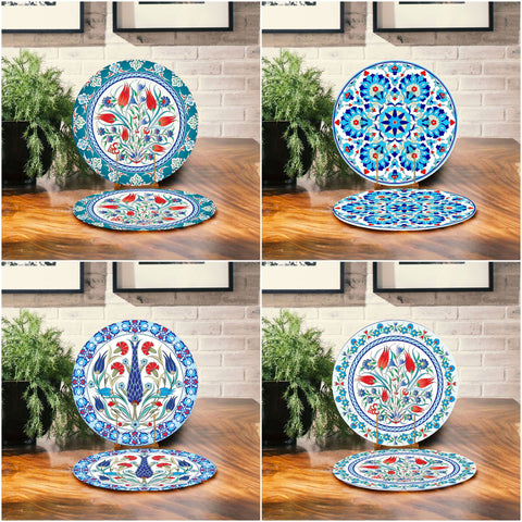 Set of 2 Tulip Placemat|Tulip Tile Pattern Table Decor|Summer Trend Supla Table Mat|Decorative Floral Round Dining Underplate and Coasters