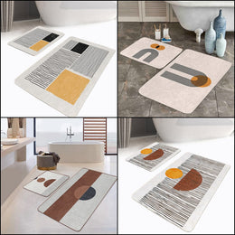 Set of 2 Abstract Bath Mat|Non-Slip Bathroom Decor|Decorative Bath Rug|Geometric Kitchen Floor Mat|Absorbent Shower and Home Entrance Carpet