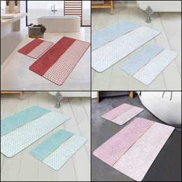 Set of 2 Geometric Bath Mat|Non-Slip Bathroom Decor|Decorative Bath Rug|Ogee Design Kitchen Floor Mat|Absorbent Shower, Home Entrance Carpet