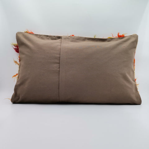 Turkish Kilim Pillow Cover|Anatolian Kilim Decor|Tasseled Farmhouse Lumbar Pillow Top|Handwoven Plaid Rug Cushion Case|Cozy Home Decor 16x24
