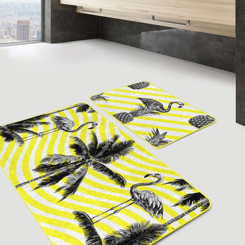 Set of 2 Flamingo Bath Mat|Non-Slip Bathroom Decor|Zigzag and Floral Flamingo Rug|Rectangle Kitchen Floor Mat|Decorative Shower Entrance Rug