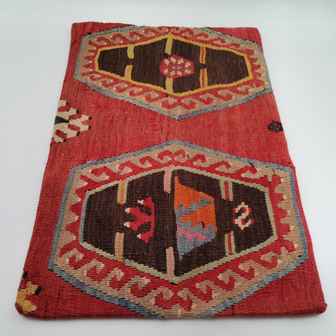 Vintage Kilim Pillow Cover|Geometric Design Kelim Cushion Case|Anatolian Lumbar Pillow Top|Handwoven Ottoman Rug Decor|Turkish Cushion 16x24