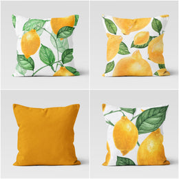 Floral Lemon Pillow Cover|Orange Lemon and Green Leaves Cushion Case|Housewarming Citrus Print Home Decor|Farmhouse Orange Green Pillow Case