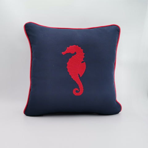 Embroidered Luxury Yacht Pillow Cover|Water Repellent Seahorse Pillow|Abrasion Resistant Nautical Cushion Cover|Flame Retardant Pillowcase