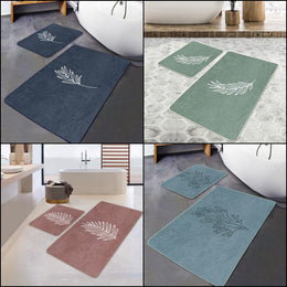 Set of 2 Abstract Leaf Bath Mat|Non-Slip Bathroom Decor|Decorative Bath Rug|Abstract Onedraw Floor Mat|Absorbent Shower Home Entrance Carpet