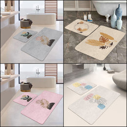 Set of 2 Onedraw Leaf Bath Mat|Non-Slip Bathroom Decor|Decorative Bath Rug|Abstract Leaves Floor Mat|Absorbent Shower Home Entrance Carpet