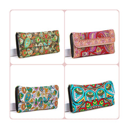 Boho Wallet with Carpet Pattern|Woven Folded Wallet|Women's Hanmade Wallet|Clutch Purse with Vegan Leather|Woven Rug Design Wallet For Women