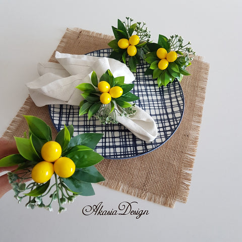 Faux Lemon Napkin Ring|Floral Fresh Citrus Napkin Holder|Farmhouse Table Decor|Summer Wedding Table Centerpiece|Rustic Kitchen Table Top
