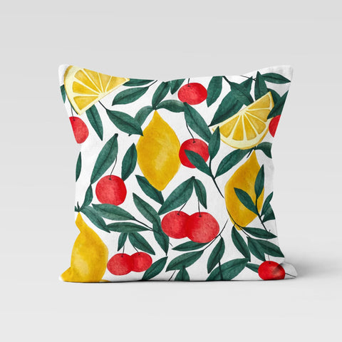 Floral Lemon Pillow Cover|Lemon with Geometric Pattern Cushion Case|Housewarming Yellow Citrus Print Home Decor|Striped Yellow Blue Pillow