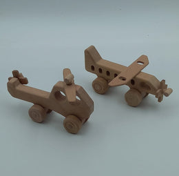 Set of 2 Wooden Helicopter and Airplane Push Toy|Wood Airplane Toy|Wood Helicopter Toy|Natural Toddler Toy Gift For Kids|Eco Friendly Toy