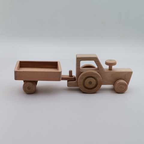 Wooden Tractor Toy with Trailer|Farm Vehicle Set|Toddler Push Toy|Montessori Natural Toy Gift For Kid|Waldorf Toys|Baby Shower Birthday Gift