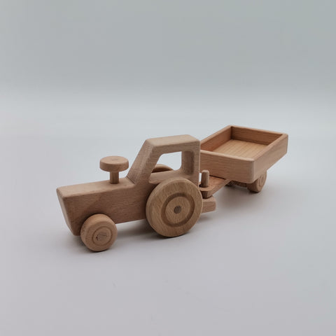 Wooden Tractor Toy with Trailer|Farm Vehicle Set|Toddler Push Toy|Montessori Natural Toy Gift For Kid|Waldorf Toys|Baby Shower Birthday Gift