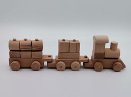 Wooden Puzzle Train|Locomotive Train Toy|Wooden Toy Train with Geometric Blocks|Toddler Push Toy|Natural Nursery Toy Decor|Waldorf Toy Gift