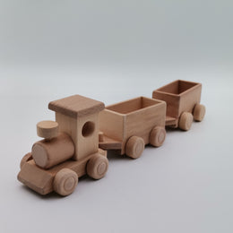 Wooden Toy Train Set with Trailer|Locomotive Train Toy|Toddler Push Toy|Nursery Natural Wood Toy Decor|Waldorf, Montessori Toy Gift For Kids
