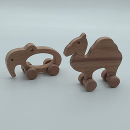 Set of 2 Wooden Animal Toys|Wood Elephant Toy|Wood Camel Toy|Grasping Toy|Baby Shower Gift|Natural Toddler Toy Gift For Kid|Eco Friendly Toy