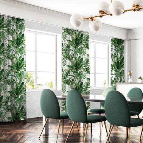 Luxury Tropical Leaves Curtain|Thermal Insulated Floral Window Treatment|Green Plants Home Decor|Modern Style Living Room Window Curtain