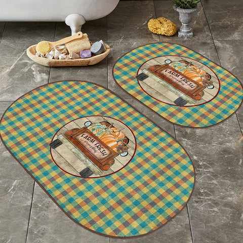 Set of 2 Thanksgiving Bath Mat|Non-Slip Bathroom Decor|Autumn Bath Rug|Fall Trend Pumpkin Kitchen Mat|Oval Shower and Home Entrance Carpet