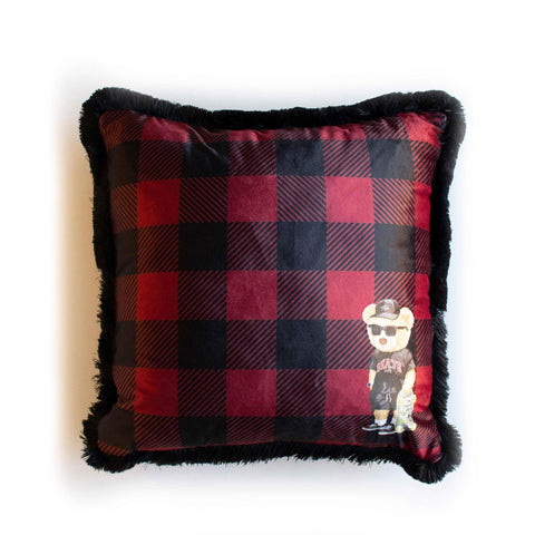 Cute Bear Pillow Cover|Frilly Skateboarder Cute Bear Themed Cushion Case|Plaid Funny Knight Pillowcase|Cartoon Character Throw Pillow Cover