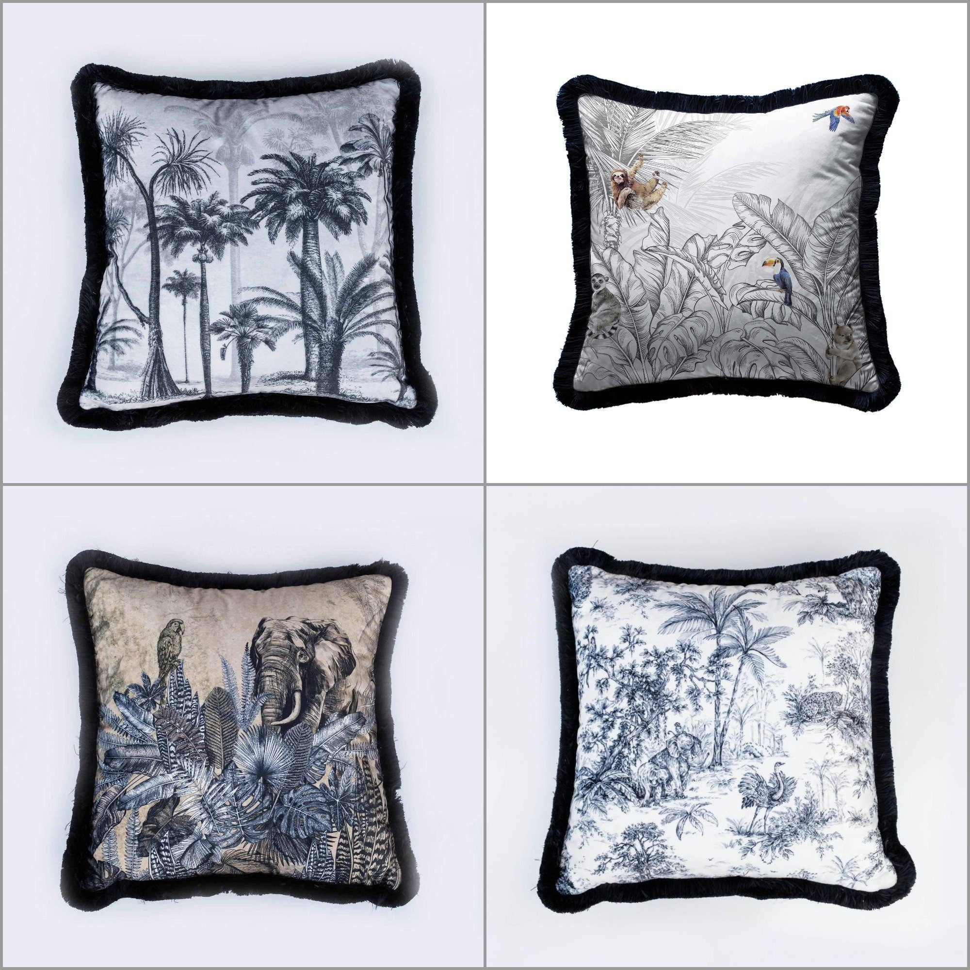 Gray Tropical Pillow Cover with Frill Akasia