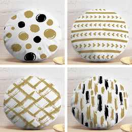 Set of 4 Abstract Round Pillow Case|Geometric Circle Pillow Cover|Decorative Gold Detailed Pillowtop|Outdoor Cushion Cover|Cozy Home Decor